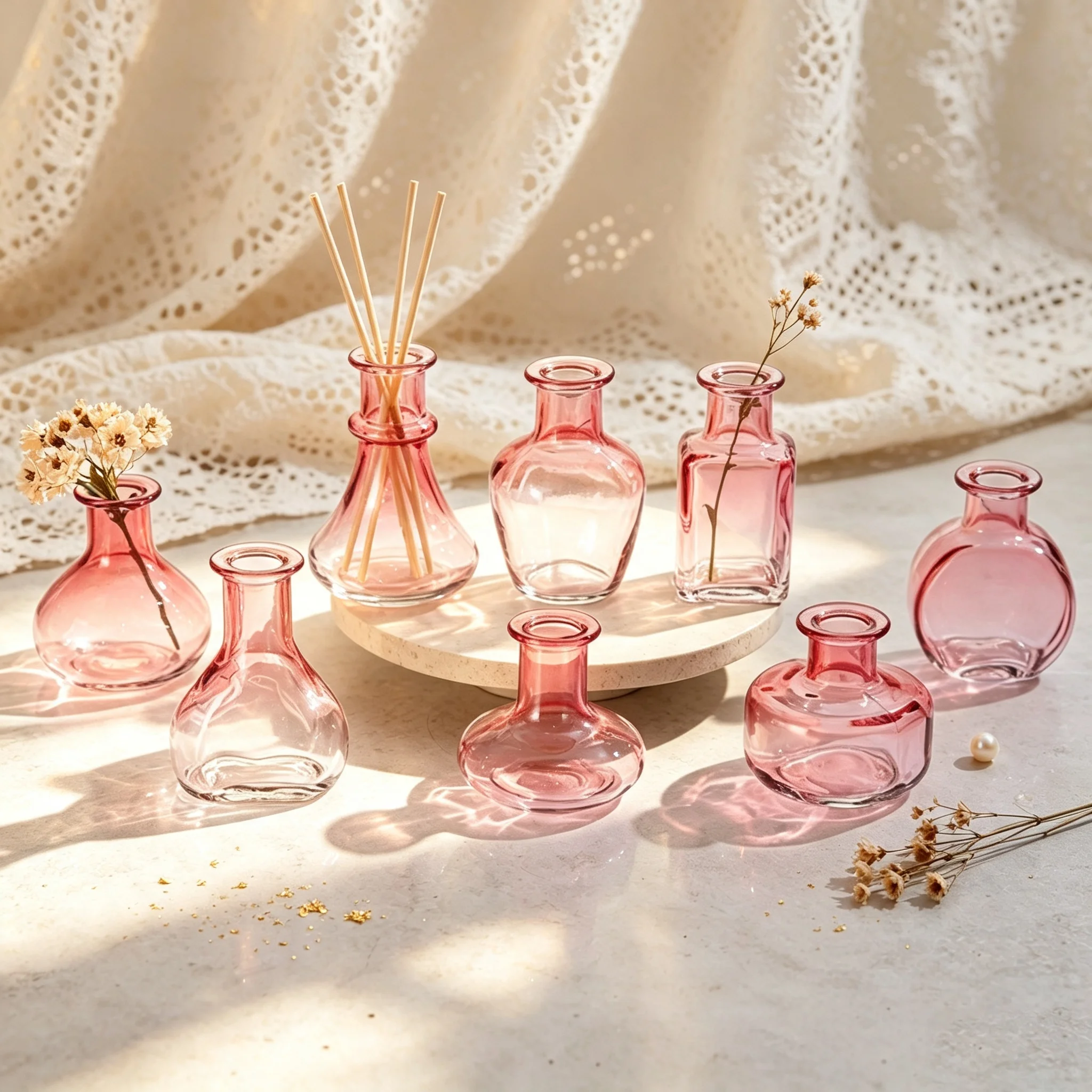 Small Pink Gradient Glass Reed Diffuser Bottle Empty Essential Oil Storage Jar Home Decor Aromatherapy Vase For Rattan Sticks