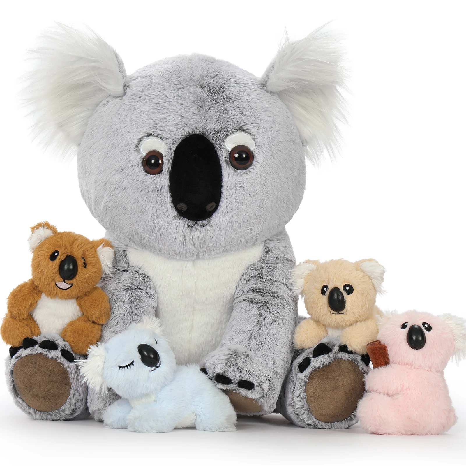 

MorisMos Big Koala Teddy Stuffed Animal, 45cm Mom Koala with 4 Baby Inside, Cuddly Fluffy Koala Plush Soft Toys Giant Koala