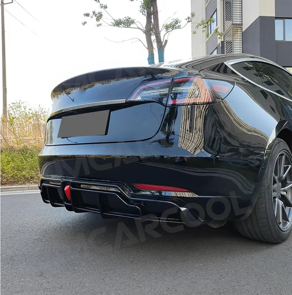 Rear Bumper Lip Diffuser Spoiler Chin With Light for Tesla Model 3 2017 Rear Lip Extension Spoiler BodyKit Accessories ABS