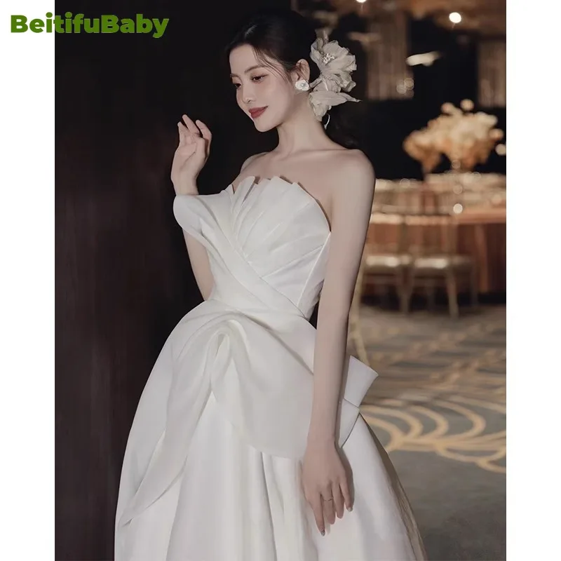 BeitifuBaby-Vestido de novia de estilo francés Para Mujer, vestidos de Organza con lazo sin tirantes, Elegantes, de lujo