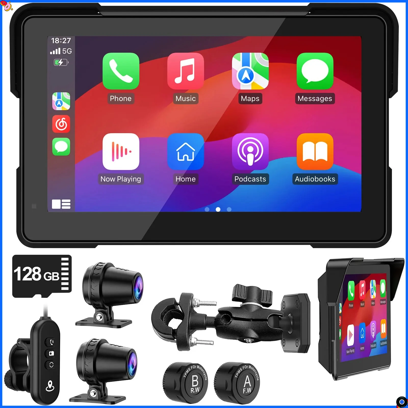 

7,0-дюймовый мотоциклетный навигационный рекордер, дисплей давления в шинах, беспроводной CarPlay GPS Para Moto Android auto, IPX7, аксессуары moto