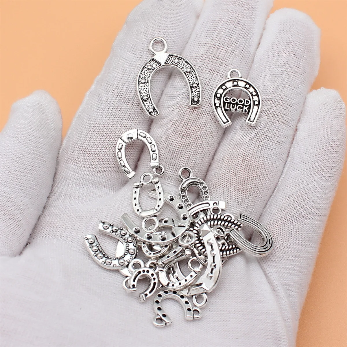 18pcs Antique Silver Color Lucky Horseshoes Charms Collection For DIY Jewelry Making, 18 Styles, 1 of Each