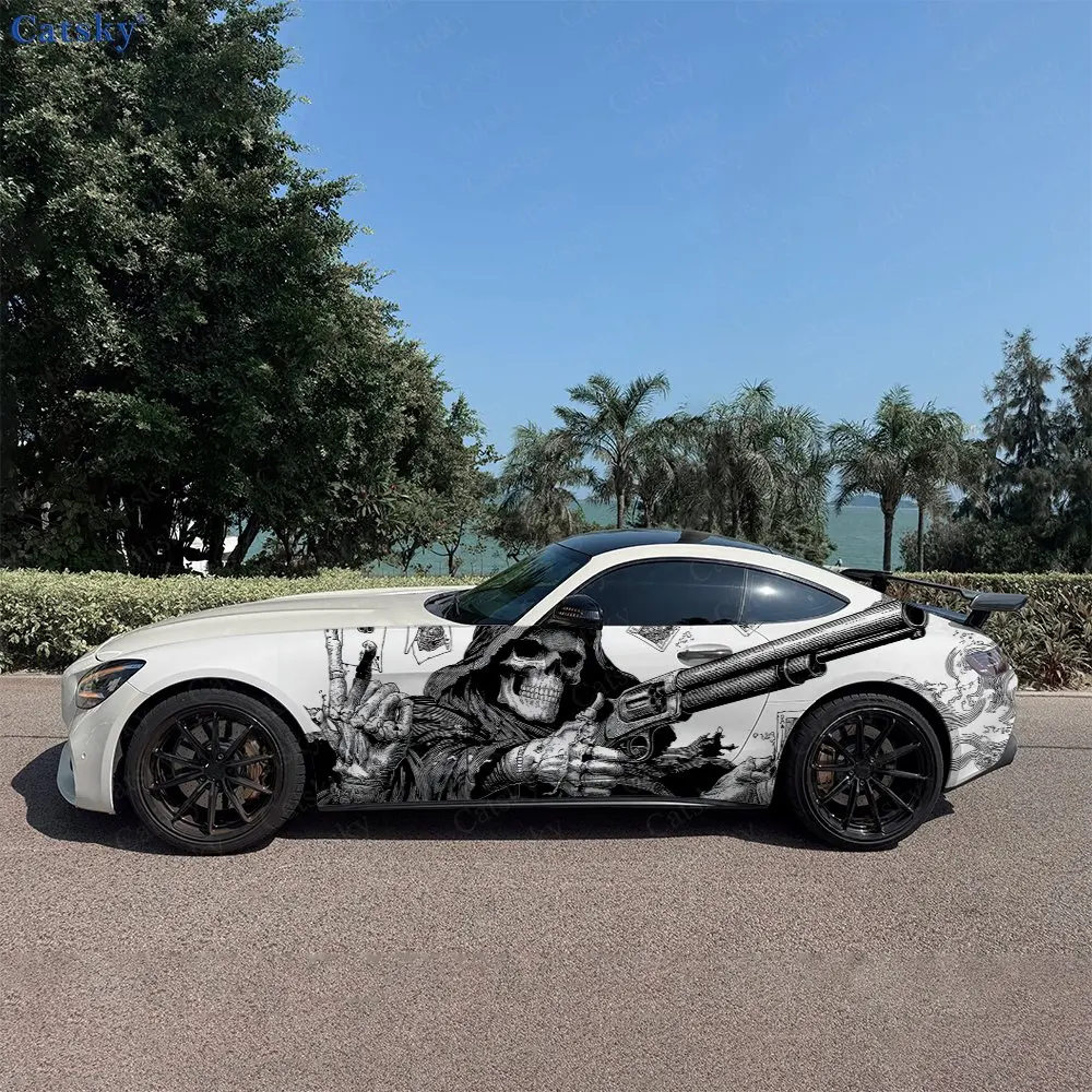 

2pcs Smoky Skeleton Gunslinger, Durable, Fade-resistant, Enhance Vehicle Aesthetics With Bold Artistic Design Car Vinyl Wraps