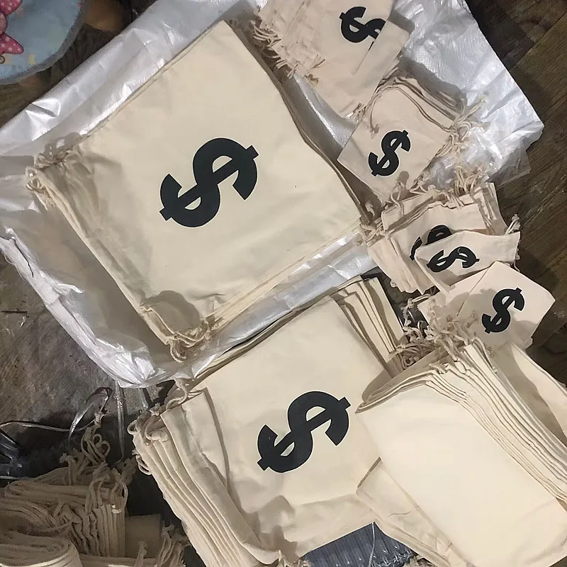 Canvas Money Bags for Party, Costume Money Bag Prop with Dollar Sign, 6.3 x 9 Inches Money Sacks for Halloween Bank Robber Pirat