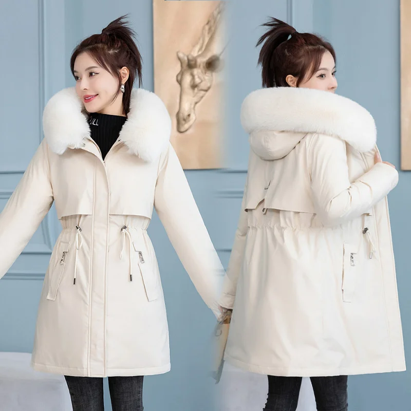 

Parkas Hooded Long Puffer Womens Autumn Wadded Military High-End Quilted Thick Fur Natural Wide Stand-Collar Matte Medium-Length