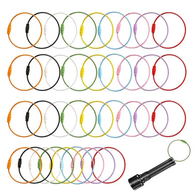 

Cable Key Ring Colorful 36Pcs 2-inch Stainless Steel Luggage Tag Strap Heavy Duty Key Ring Loop Holder Keychain Loop Binder