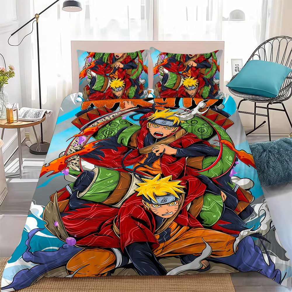 N-NARUTO Anime Duvet Cover Set Home Style Bedding Soft Laundry Cotton Bed 3 Piece Set Student Dormitory Gift