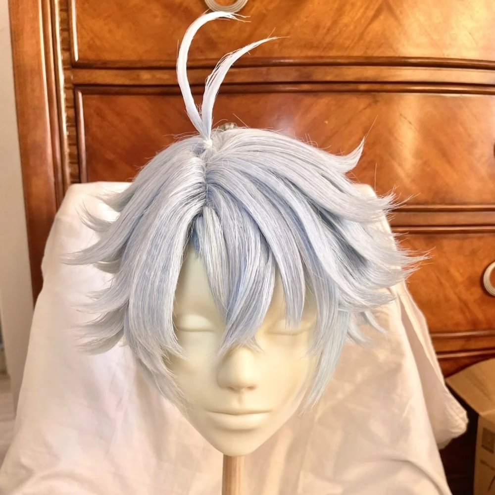 Anime Cosplay Wig Bai'e Silver Gray Side parted Short Hair with Simulated Scalp Top Rose Net Heat Resistant Synthetic Fiber Wig