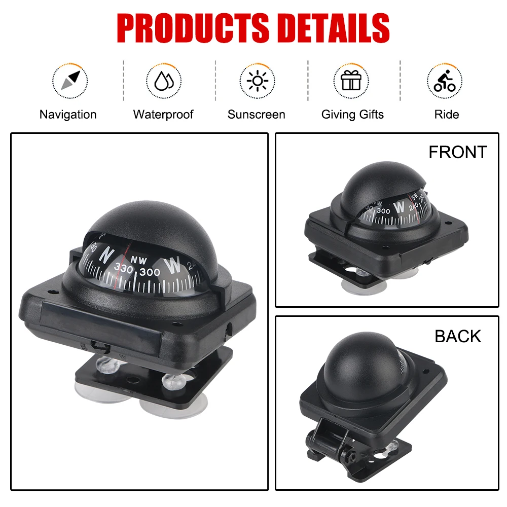 Boussole de voiture, accessoires d'ornement, outils de voyage, boule de boussole montée sur véhicule pour la Navigation, électronique numérique de mer