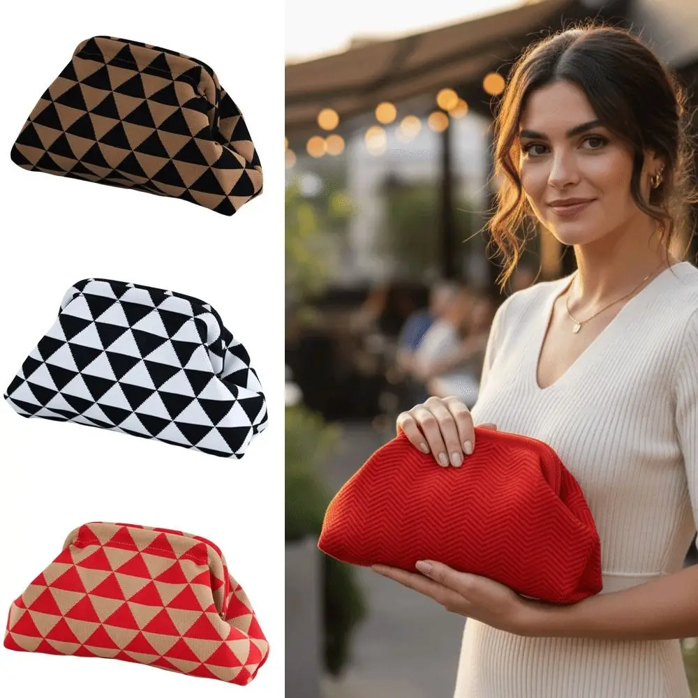 New Crochet Design Knitted Clutch Bag Colorblock Casual Dumpling Clutch Portable Cosmetic Bag Women