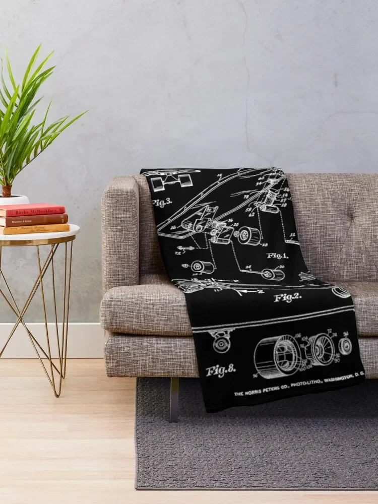 Skater Skateboard Skateboarding Vintage Patent Drawing Print White Throw Blanket Kid'S christmas gifts Beach for sofa Blankets