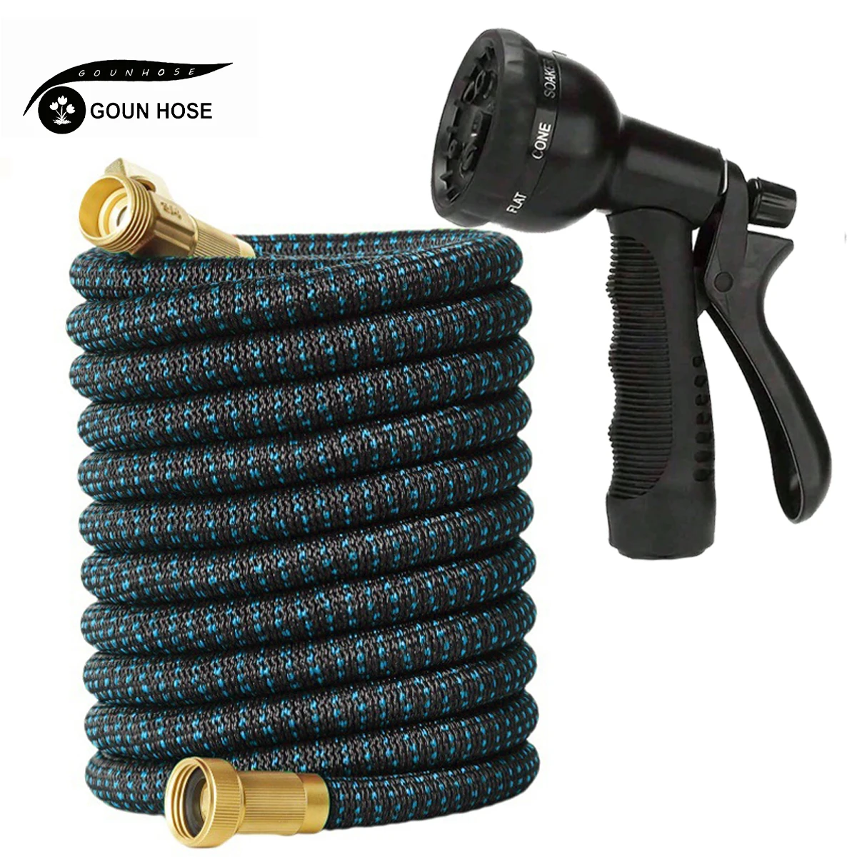 Garden Hose 8 Function Water Gun 3/4 Metal Joint High-Pressure Car Wash Water Pipe Water Household Telescopic Hose Irrigation