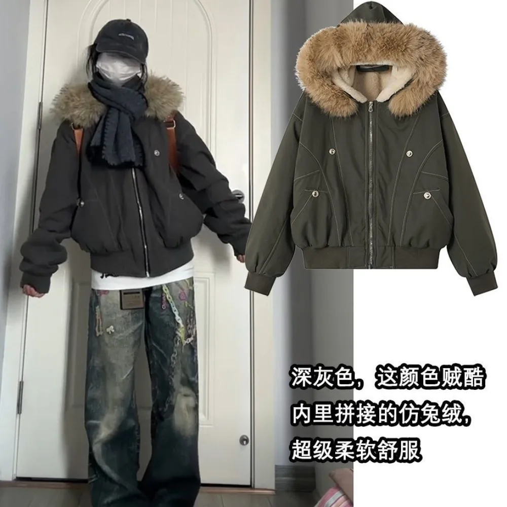 Short Cotton Jacket Women's Big Fur Collar Hooded Cotton Jacket 2025 Winter Coat Beauty Winter Coat  Womens Winter Clothing 2022