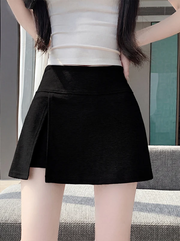 High Waist Asymmetrical Split A-Line Skirt Women's Fashion Spring Summer Polyester Fabric Side Zipper Embroidery Detail
