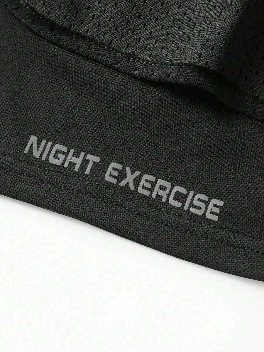 Black Breathable Tank Top And Shorts Set For Night Exercise Running Hiking