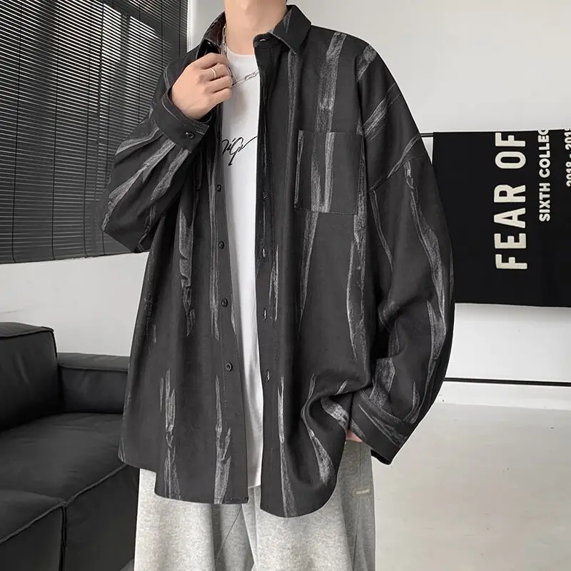 Loszittende Overhemden Met Lange Mouwen, Omgeslagen Kraag Straat Casual Knappe, Straight Knoop Man Mode, Knappe Herenkleding