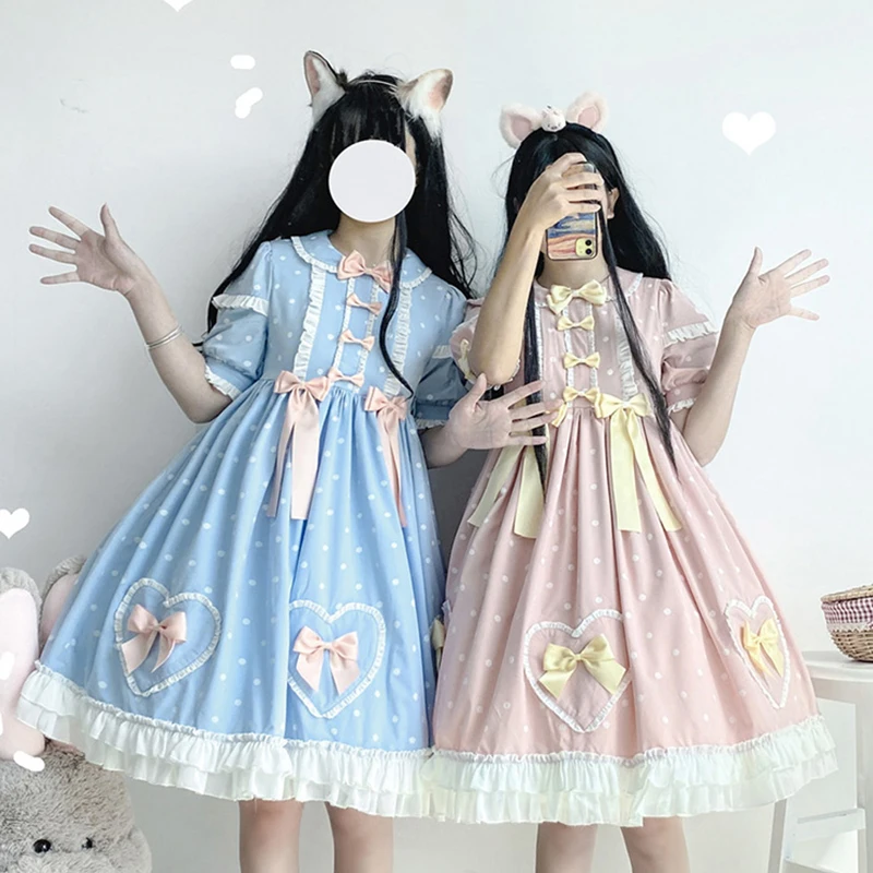 

Аутентичное платье Лоли с короткими рукавами, летнее новое стильное японское милое платье Лолиты в стиле Лолиты, повседневное милое платье для девочек