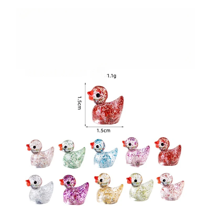 Conjunto de pato de resina luminosa, 5 peças, decoração em miniatura brilhante para jardins de fadas diy, resina segura para crianças, adesivos que brilham no escuro
