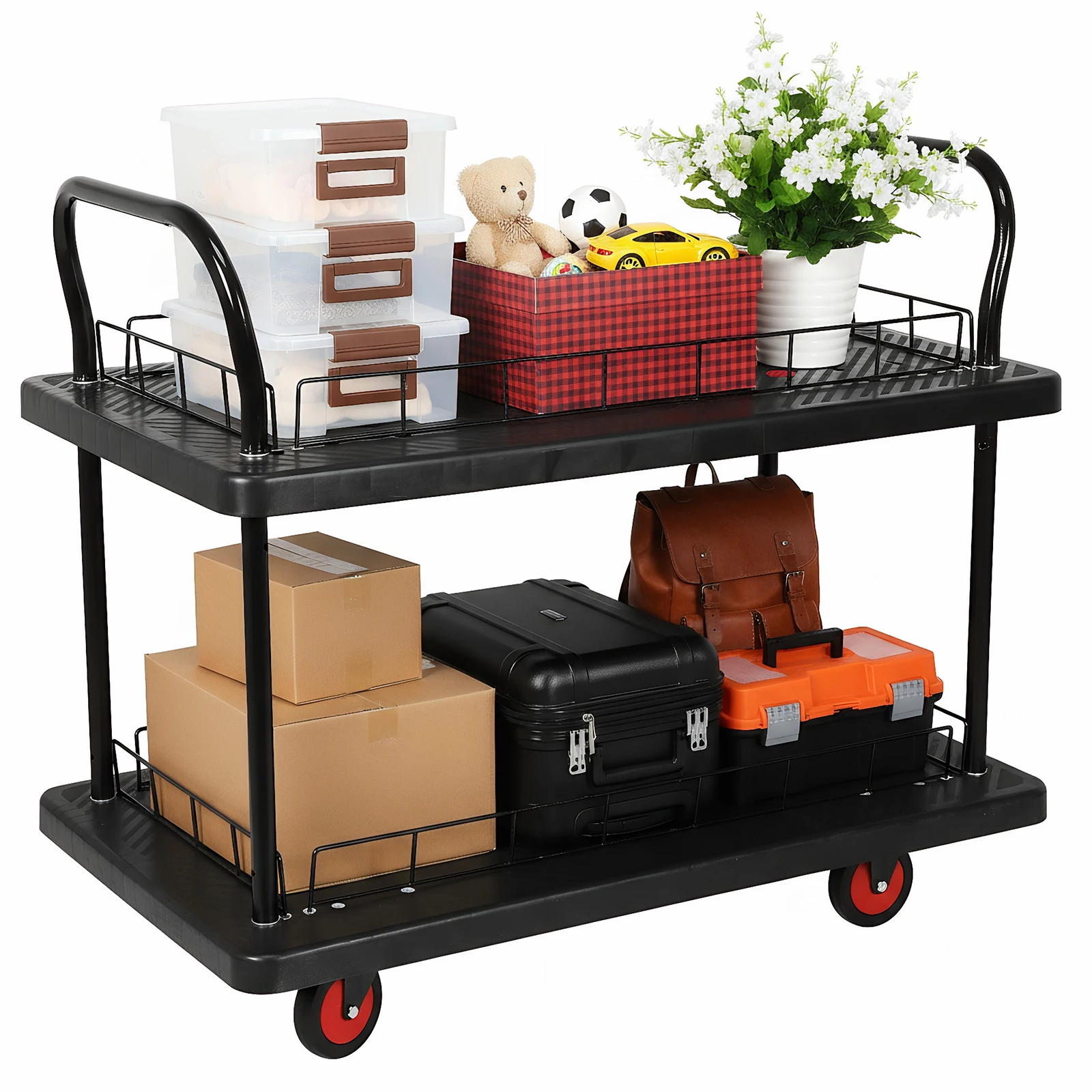 รถเข็นงานแบบมีล้อ 2 ชั้น รถเข็นอเนกประสงค์ รถเข็นแบบมีล้อ เหมาะสำหรับคลังสินค้า โรงรถ โรงเรียน และสำนักงาน