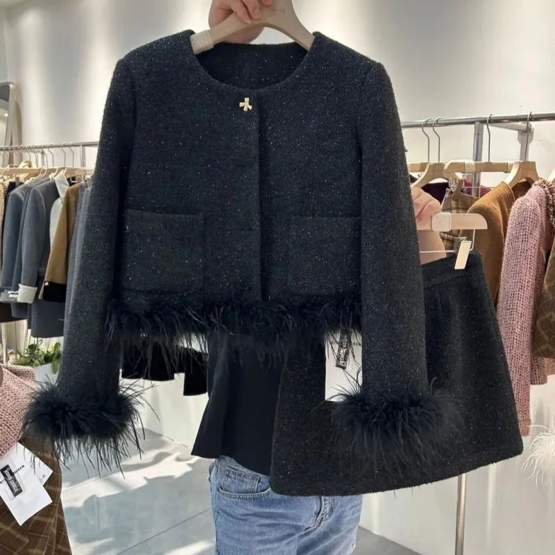 الخريف الشتاء المرأة بدلة رسمية مكتب البدلة ريشة الترتر أسفل سترة سليم صالح ألف خط تنورة صغيرة قطعتين مجموعة Kostikм #2