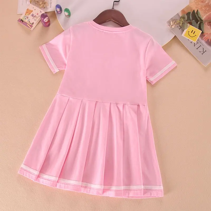 Sanrios Hellokittys Dress Kawaii Kuromi Girl Princess Dress Summer Cotton Short Sleeve Fashion Pleated Skirt Preppy Kids Clothes