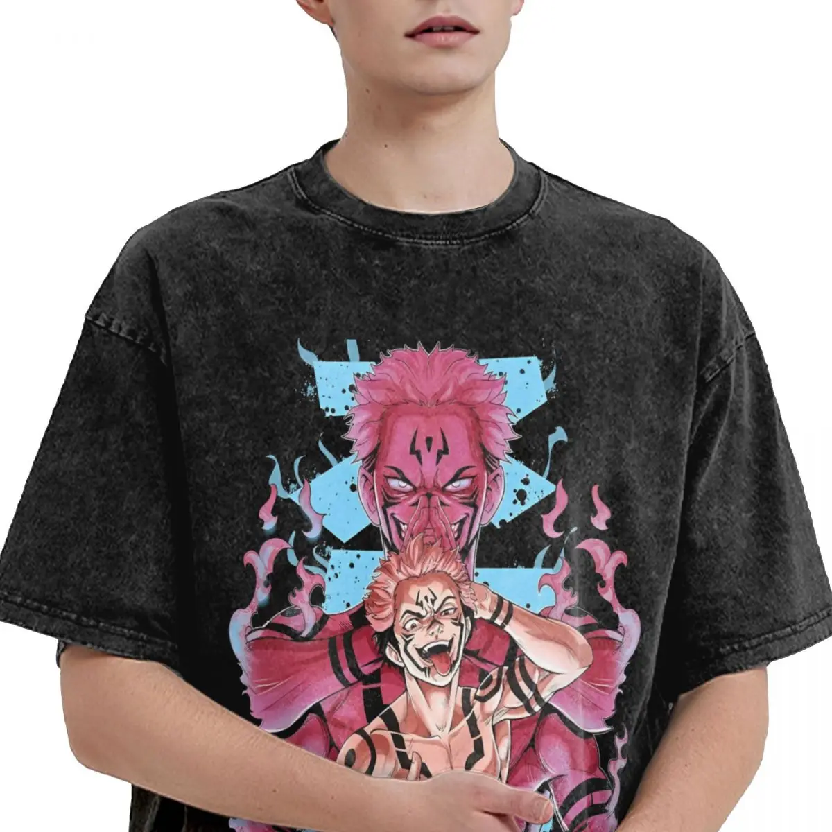 Maglietta lavata Sukuna maglietta Streetwear Anime Manga Jujutsu Kaisen Tees top per uomo donna manica corta Harajuku stampato