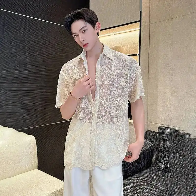 LUZHEN Short 2026 Jacquard Summer High Pattern Quality Sleeve Embroidery Shirts Men's Elegant Handsome Loose Casual Tops JY8059