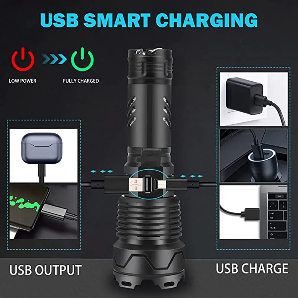 HotRechargeable XHP160 LED Flashlight Aluminum Handheld Strong Light Type C Zoom Torch Tactical Flashlight 5000MAH Dropshipping
