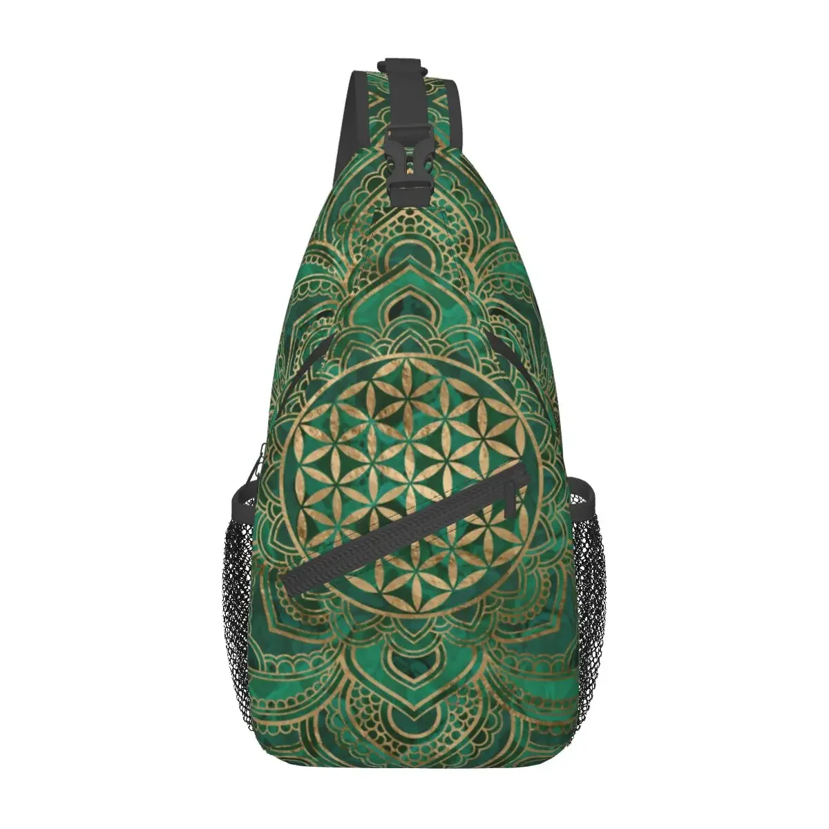 Tas selempang dada Malachite, tas selempang kecil bunga hidup, tas punggung bepergian mendaki bermotif Mandala