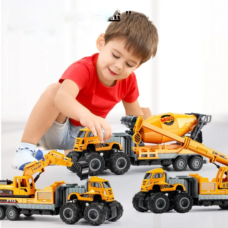 Children's Inertia Excavator Truck Toy Car Diecast Metal Engineering Vehicle Model Educational Collection Gift For Children Kid