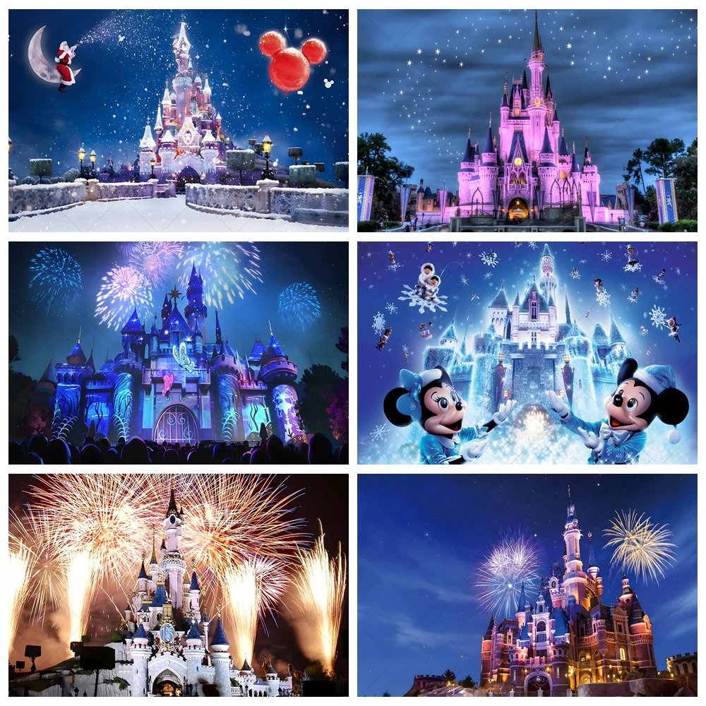 Disney château toile de fond personnalisé enfants fête d\'anniversaire rêveur scène de nuit photographie fond tissu bannière Photobooth décoration