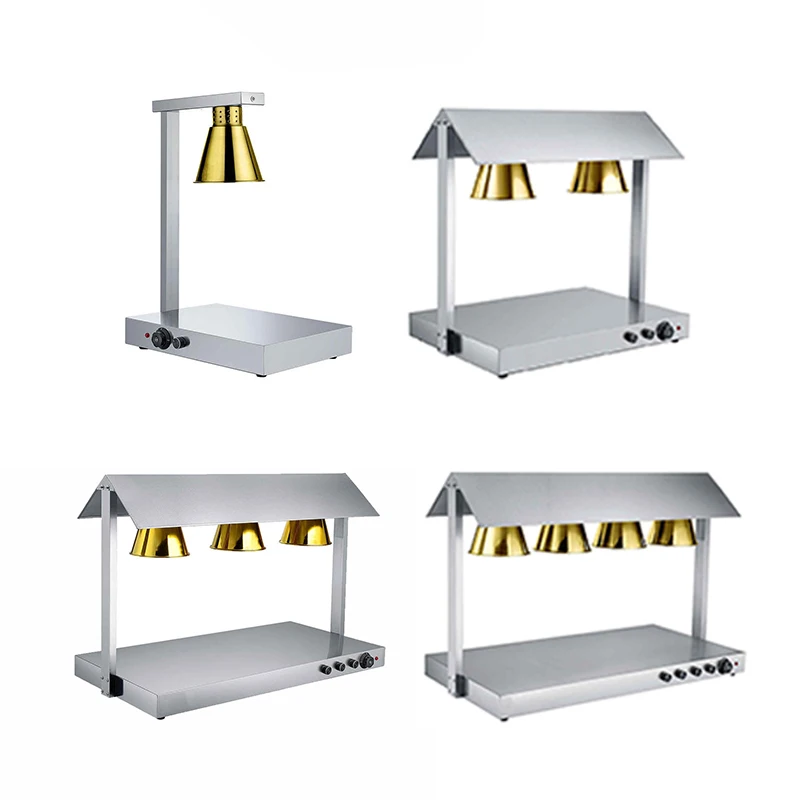 

Kitchen Stainless Steel Big Keep Meat Halogen Hot Food Warming Insulation Heater 4-Tank Bulbs Buffet Station Carving Light Food