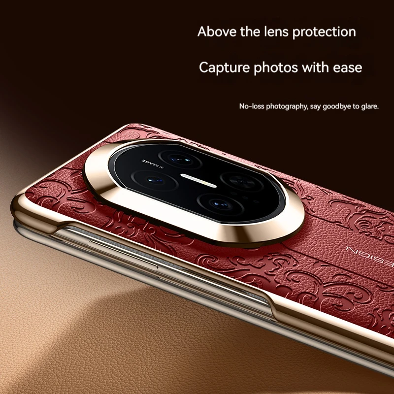 Luxury 3D Embossed Leather+PC Electroplated Phone Case, For Huawei Mate X7 X6 X5 X3 Central Hinge Anti Drop Protective Cover view 3