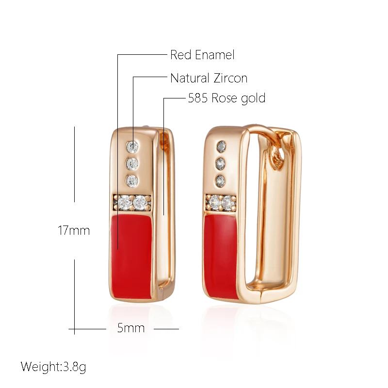 Kinel Hot Fashion Red Enamel Drop Earrings For Women 585 Rose Gold Color With Natural Zircon Accessories Party Daily Jewelry