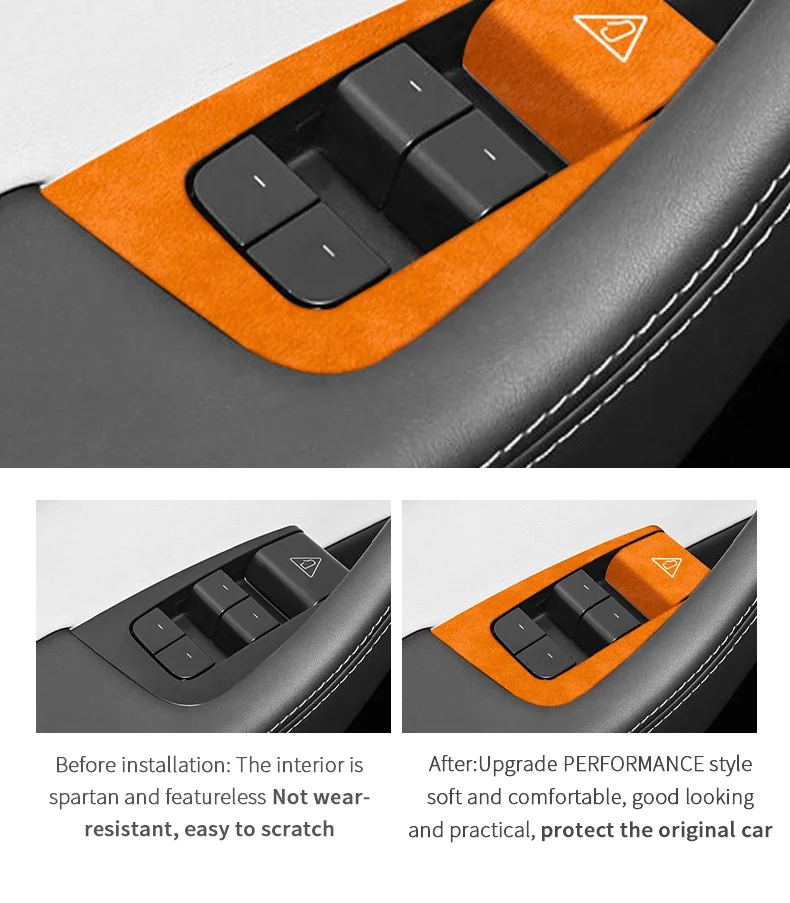 Aus Alcantara für Tesla Model Y Juniper (2025-) Fensterschalter-Panel-Abdeckung Zierleiste Aufkleber Auto-Innenraum-Tuning-Zubehör – Detail 4