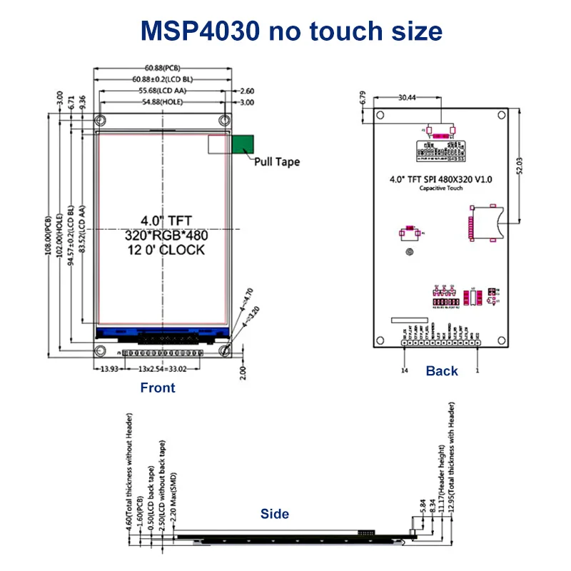 4,0 Zoll 320X480 SPI TFT LCD Modul ESP32 Display ST7796 TN Kapazitiver Touch LCD Bildschirm für Arduino/Mega2560/C51/STM32//ESP32