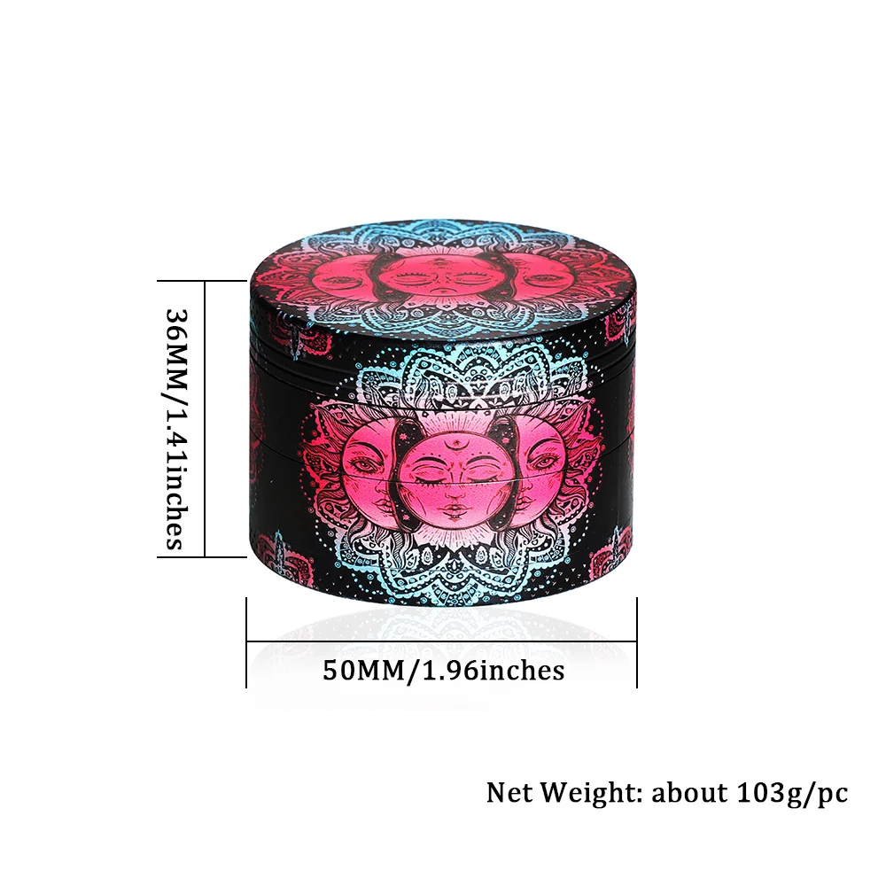 50mm Sun Girl Bohemian Fine All-over Pattern Tobacco Grinder 4-layer Metal Grass Herb Crusher Spice Shredder Smoking Accessories