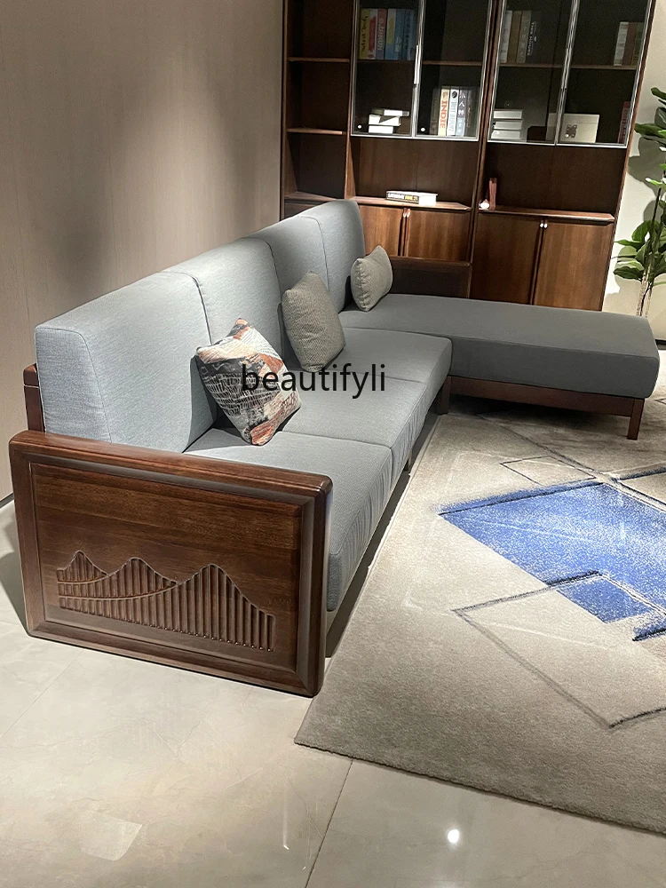 

Solid Wood Sofa Modern Minimalist Walnut Corner Living Room Small Apartment Home Fabric Sectional Sofa furniture living room