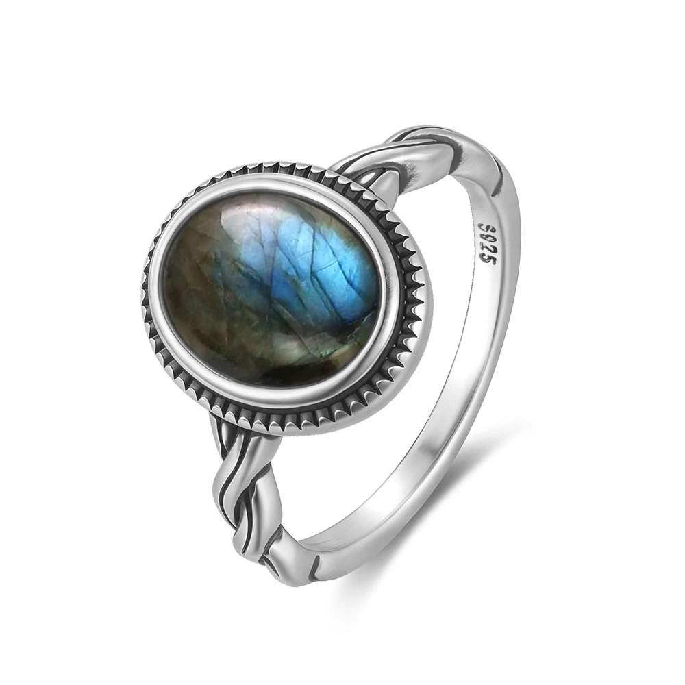 Women's Labradorite 925 Silver Ring with Rainbow Light, Gift
