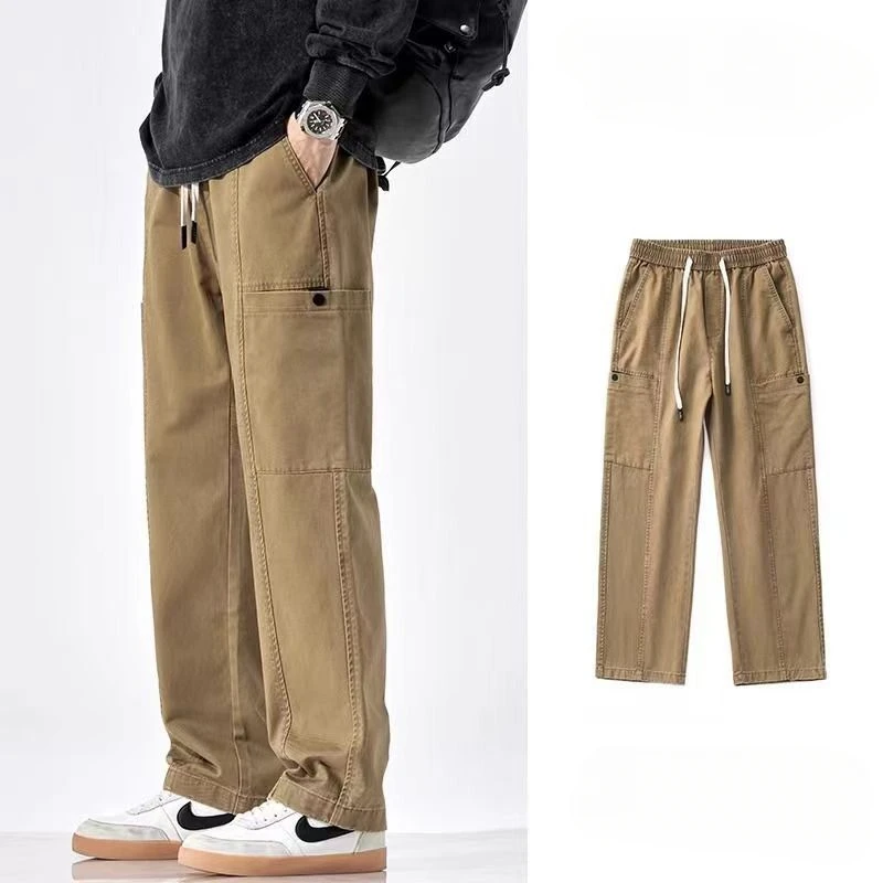 

2024 Autumn Winter Men New High Street Straight Pants Male Loose Wide-leg Pants Men Solid Color Pockets Casual Trousers F670