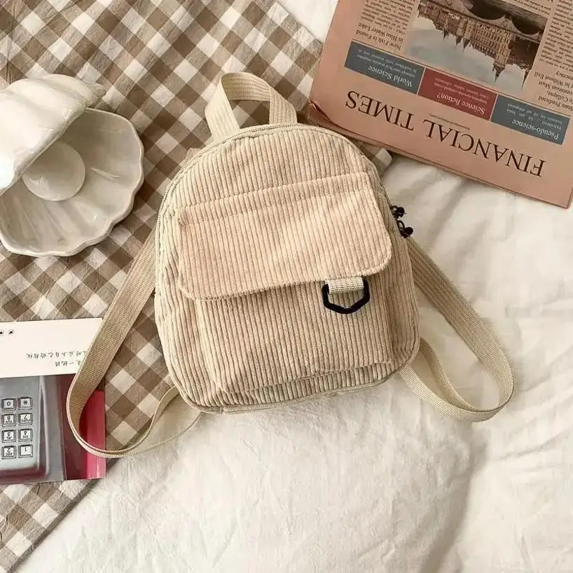 

1 Pcs New Korean Casual Versatile Simple Retro Corduroy Solid Color Japanese Women's Backpack Student Backpack Women's Backpack