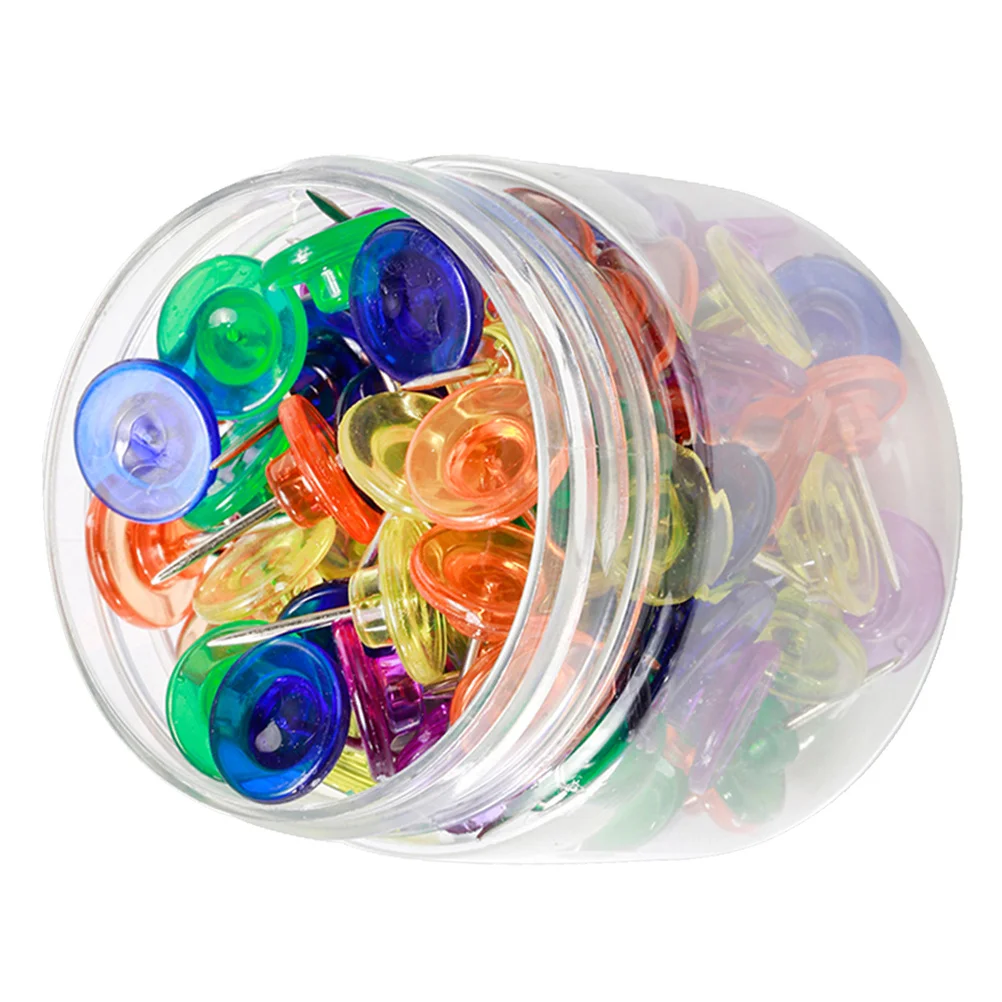 100Pcs Transparent Colorful Pushpin Practical Unique Storage Can Office School Home Daily Use Map Tack Map Tack