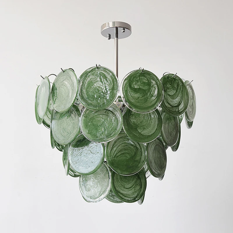 مورانو الأخضر الزجاج الثريا الزجاج الأخضر مصباح معلق خمر ديكور داخلي أنيق E14 لغرفة المعيشة غرفة نوم قلادة الإضاءة