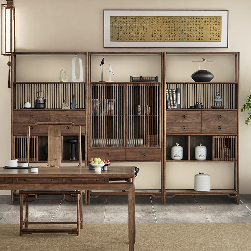 New Chinese Bogu shelf, black walnut bookcase, solid wood display case