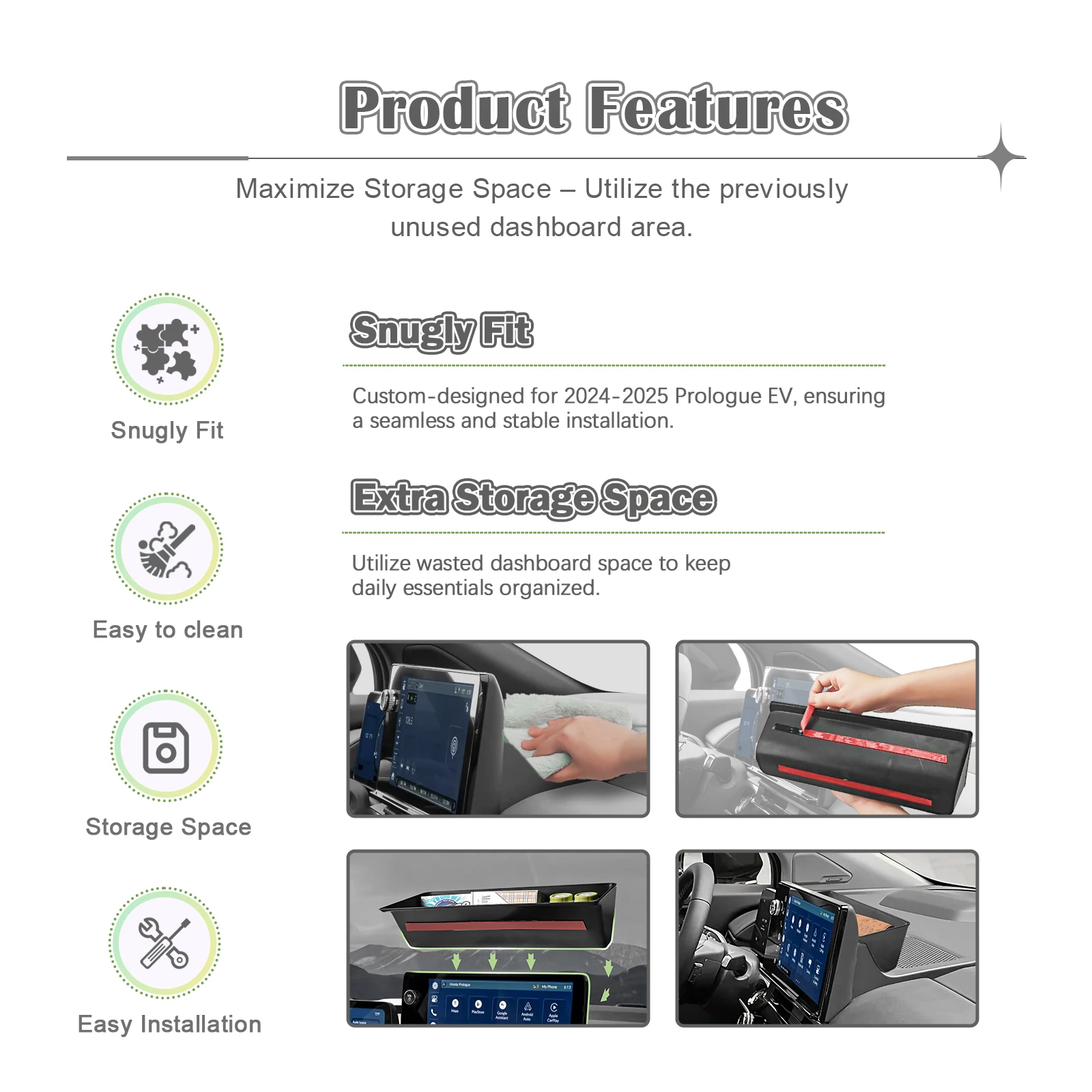 Center Console Dashboard Tray Organizer for 2024-2025 Honda Prologue EV/Acura ZDX Dash Board Behind Screen Storage Interior Box - Image 3