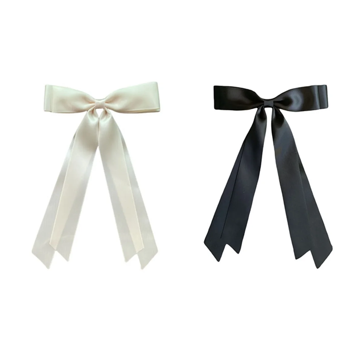 2Pcs Hair Bows for Women,Bow Hair Clips Barrette with Long Silky Satin Hair Ribbons for Women Girls-Beige&Black