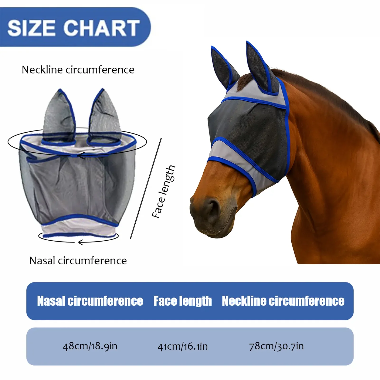 Novo cavalo voando máscara mosquito à prova de mosca capa de cabeça de cavalo pára-sol malha ventilação ajustável suprimentos equestres