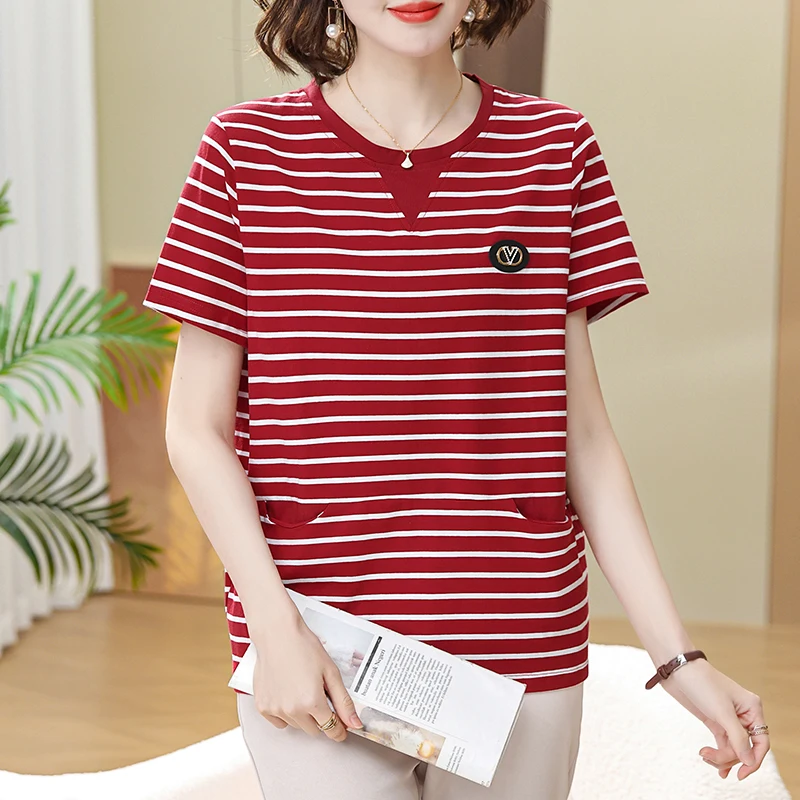 

2025 Summer ort Sve T-irt Set for Mom Mother's Day Casual Sportswear Women's Faionable Lightweight round Ne Top