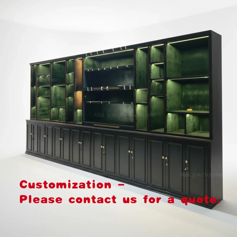 custom.Luxury Jewelry Display Cabinet Tempered Glass Stainless Steel Frame-Durable Customizable Showcase Featuring LED