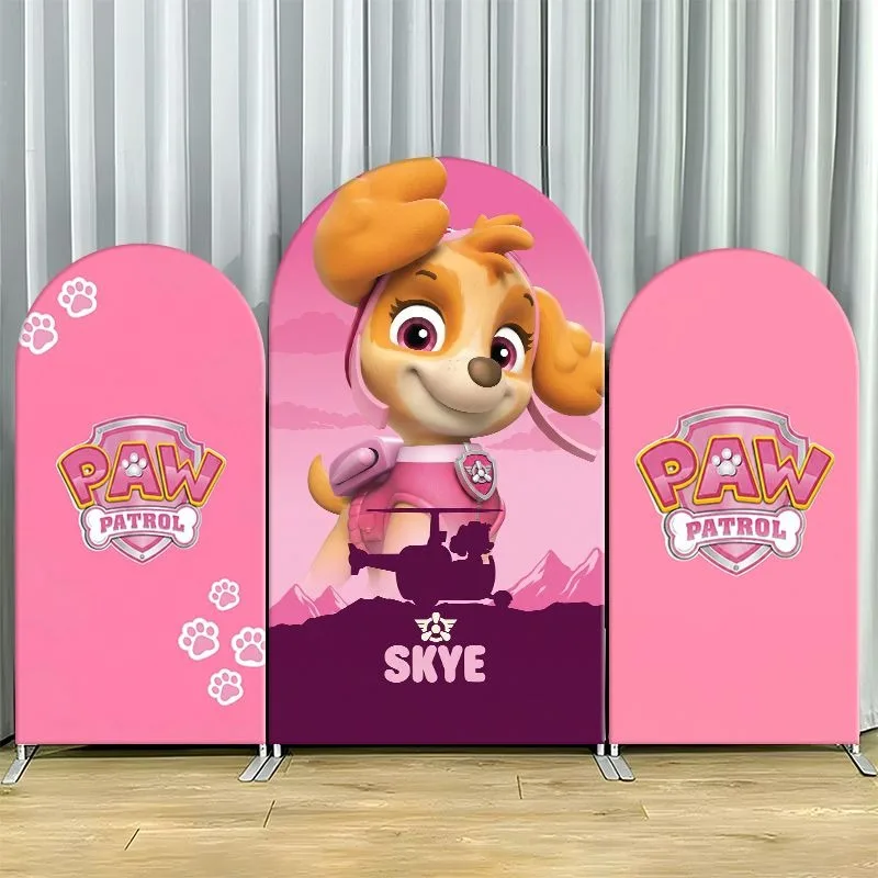 

Paw Patrol Skye Arch Backdrop Cover Thick Fabric Custom Party Decoration Pink Purple Paw Print Birthday Decor Event Supplies